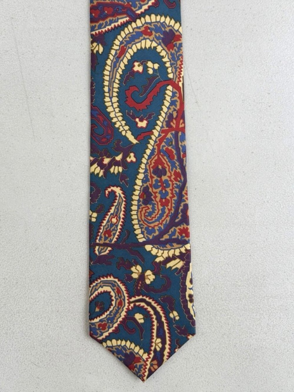 Vintage Paisley Print Silk Tie 70s Hathaway Necktie Made in USA Teal/Purple/Red